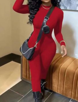 Solid Jumpsuit Round Neck